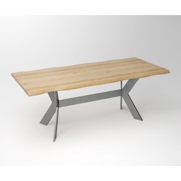 Eiken Boomstam Eettafel | Slab Edged-Rex Long Exclusive Stainless Steel - Teakea.nl