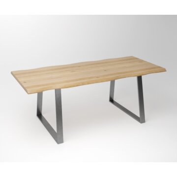 Eiken Boomstam Eettafel | Slab Edged-Trapezium - Exclusive Stainless Steel - Teakea.nl