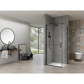 Van Rijn Products ST02LP150ZW douchecabine hoekinstap 100cm deur 80cm zijwand zwart