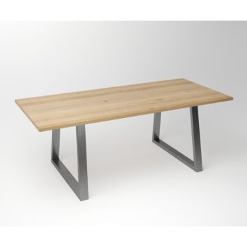  Eiken Tafel 3 cm Tafelblad | Trapezium - Fineline Stainless Steel Frame - Teakea.nl