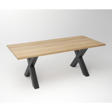 Eiken Tafel 3 cm Tafelblad | X Frame Zwart - Teakea.nl