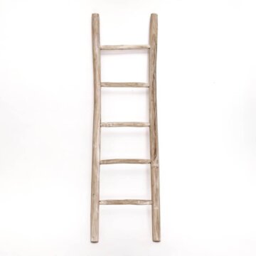 Teakhouten decoratie ladder | Rustiek Wit | 50x5x175 - TK-DL-50-5-175-NATURAL-WIT