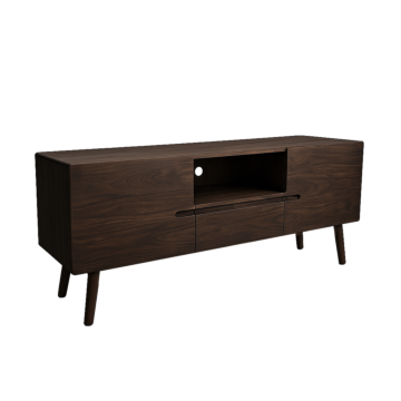 Aura TV-meubel 150 cm massief acaciahout, modern, met open vakken en deuren, woonkamer.