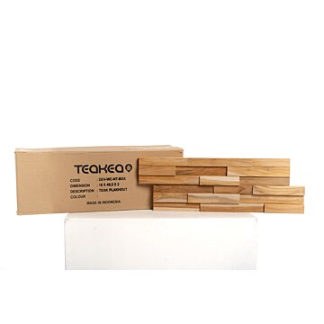 Teak Plakhout Naturel | Wandpanelen Massief Teakhouten Strips voor op de muur | 10 stuks per doos | 1 m2 per doos 