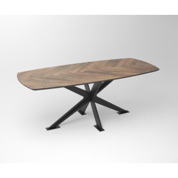 Stijlvolle notenhouten eettafel met massief 3-Rex frame | Teakea.nl