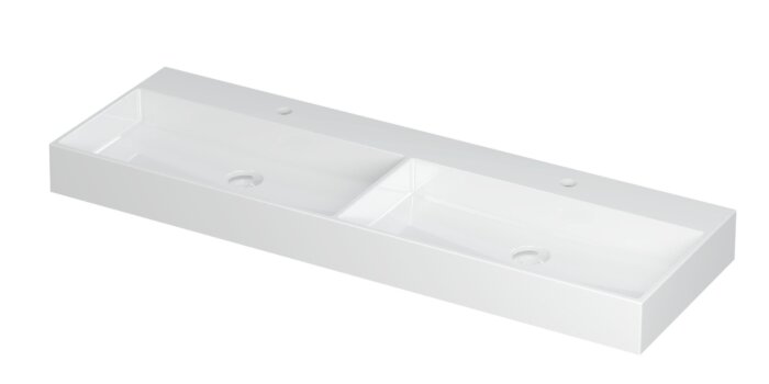 UNITED | Wastafel in porselein, dubbele wasbak incl. porseleinen clickplug en verdekt overloop systeem | 120 x 45 x 11