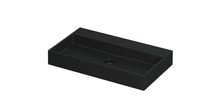 Ink United wastafel - porselein zonder kraangat incl. porseleinen click plug en verborgen overloop systeem - mat zwart - 80x45x11cm (bxdxh)