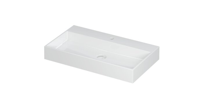 Ink United wastafel - porselein 1 kraangat incl. porseleinen click plug en verborgen overloop systeem - glans wit - 80x45x11cm (bxdxh)