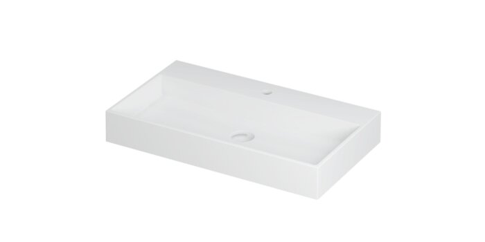 Ink United wastafel - porselein met 1 kraangat incl. porseleinen click plug en verborgen overloop systeem - mat wit - 80x45x11cm (bxdxh)