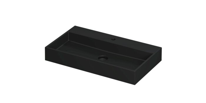Ink United wastafel - porselein met 1 kraangat incl. porseleinen click plug en verborgen overloop systeem - mat zwart - 80x45x11cm (bxdxh)