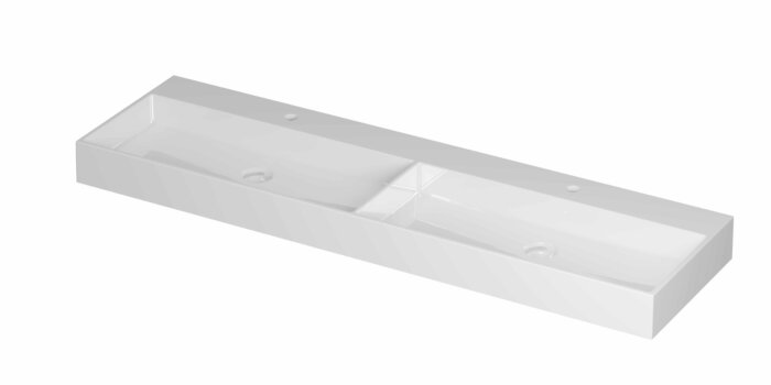 Ink United wastafel dubbel porselein 160x45cm - twee kraangaten - Glans wit