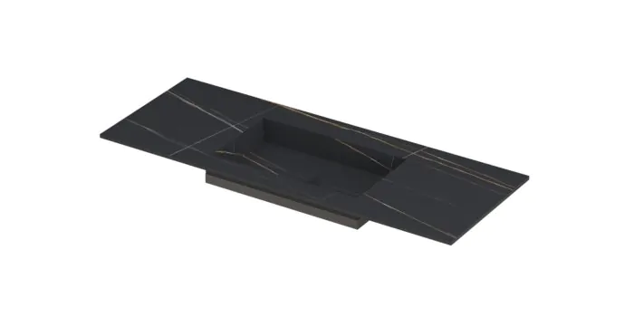 Ink Post Wastafel keramische slab envelop bak midden zonder kraangat - Lauren black mat - 1200x450x10 mm (bxdxh)