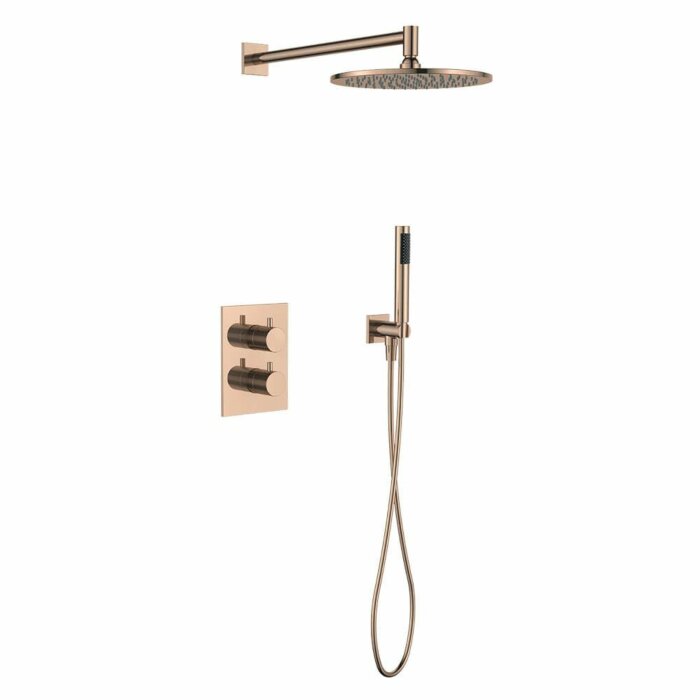 Regn complete thermostatische regendouche inbouwset met rechthoekig bedieningselement Geborsteld koper