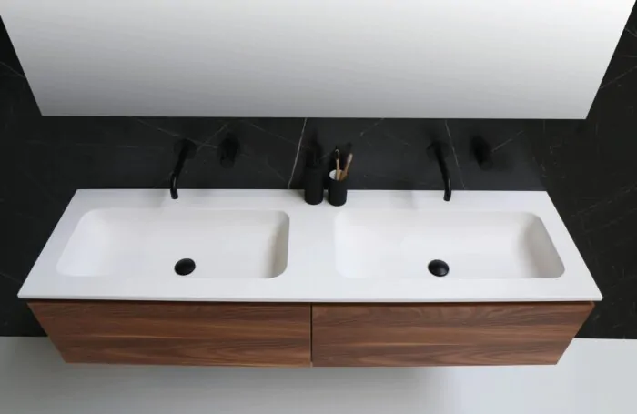 Ink Faktor Wastafel polystone links met 1 kraangat - Glans wit - 1600x450x15 mm (bxdxh)