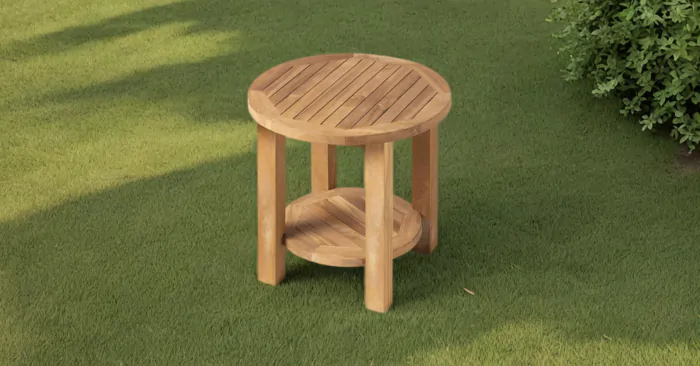 Tuin Salontafel Teakhout | Rond Ø 50 met onderblad | Bijzettafeltje