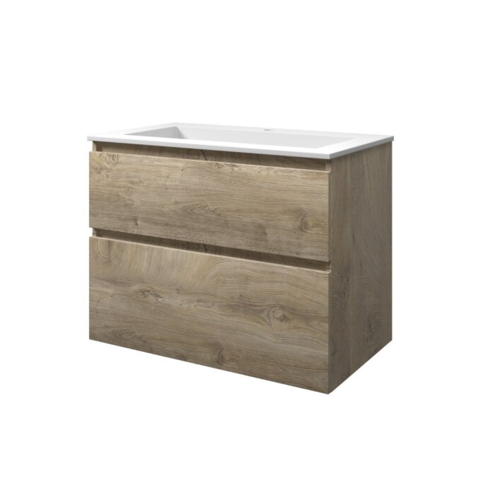 Wastafel polystone Elegant 80x46x2 | Onderkast 2 laden asymmetrisch | 80x46x60