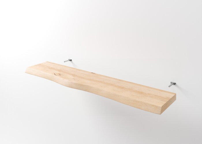 Eiken Wandplank met Boomstam voorzijde + blinde Muurbevestiging