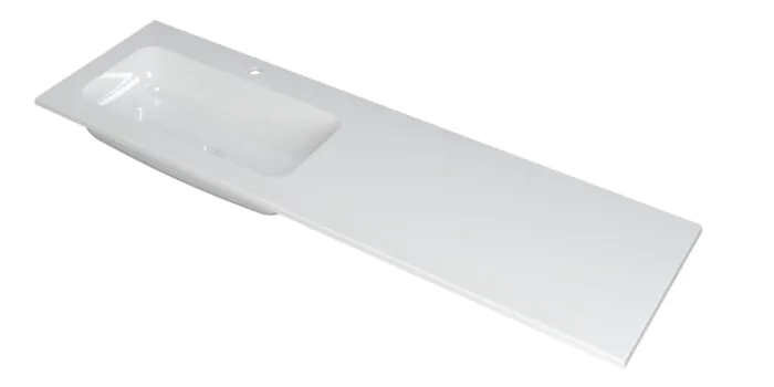 Ink Faktor Wastafel polystone links met 1 kraangat - Glans wit - 1600x450x15 mm (bxdxh)