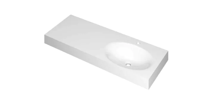 Ink Smooth Wastafel polystone rechts met 1 kraangat glans wit 1200x450x90mm (bxdxh)