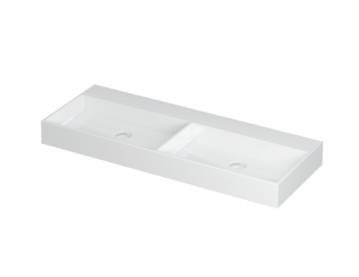 UNITED Wastafel in porselein, dubbele wasbak incl. porseleinen clickplug en verdekt overloop systeem | 40 x 45 x 11