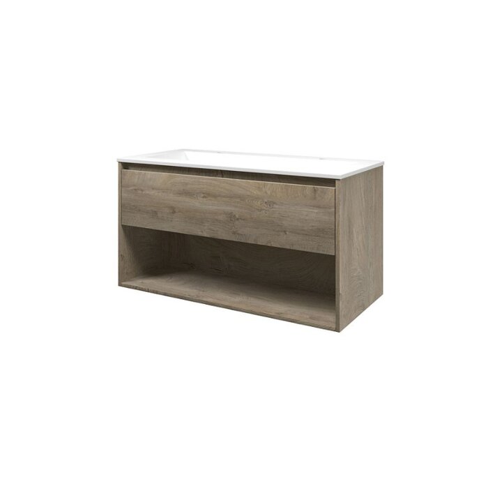 Wastafel polystone Elegant 100x46x2 | Onderkast 1 lade met open schap | 100x46x52