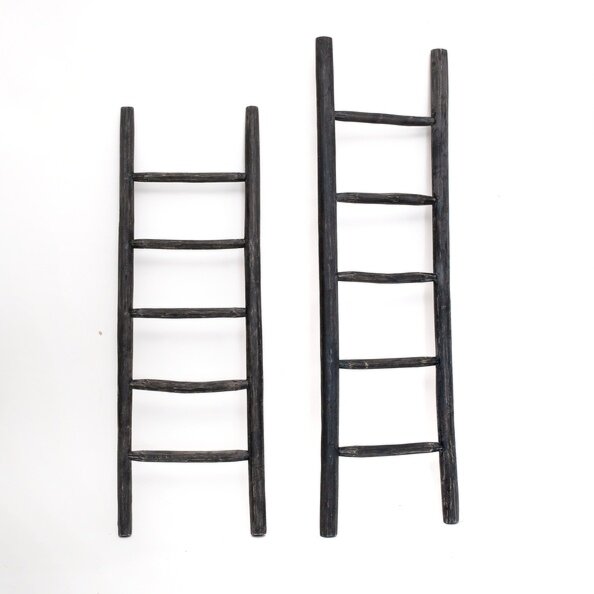 Houten decoratie ladder | Rustiek Zwart  | 50x5x175 - TK-DL-50-5-175-ZWART-TEAK