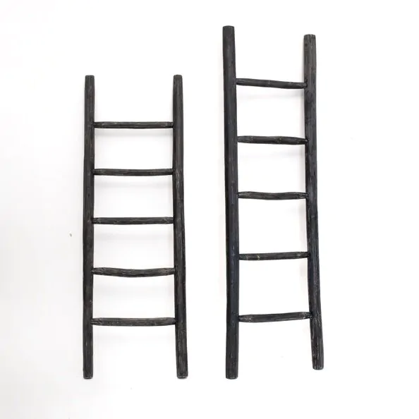 Houten decoratie ladder | Rustiek Zwart  | 50x5x175 - TK-DL-50-5-175-ZWART-TEAK