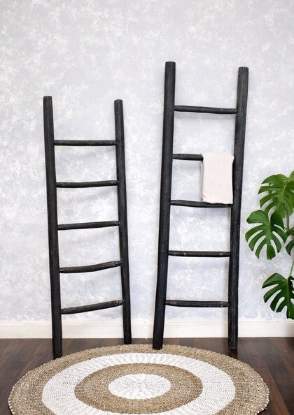 Houten decoratie ladder | Rustiek Zwart  | 50x5x175 - TK-DL-50-5-175-ZWART-TEAK