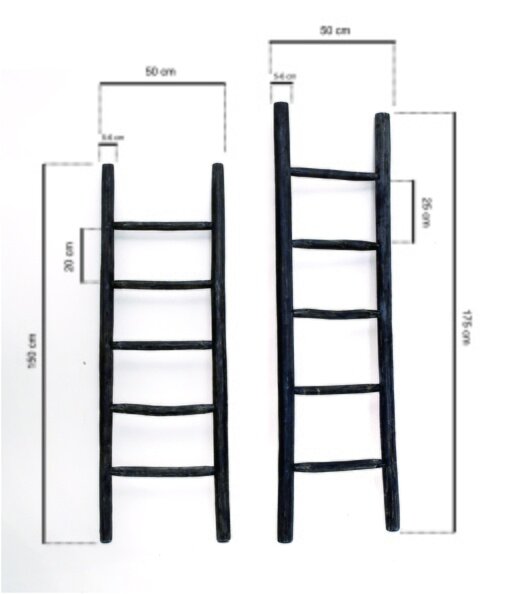 Houten decoratie ladder | Rustiek Zwart  | 50x5x175 - TK-DL-50-5-175-ZWART-TEAK