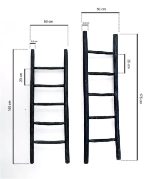 Houten decoratie ladder | Rustiek Zwart  | 50x5x175 - TK-DL-50-5-175-ZWART-TEAK