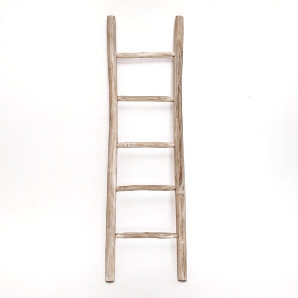 Teakhouten decoratie ladder | Wit Geolied | 50x5x175 - TK-DL-50-5-175-WHITE-OILED