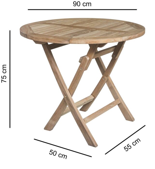 Teak Houten Tuintafel| Rond | Ø 90 Inklapbaar - ST-90-ROND