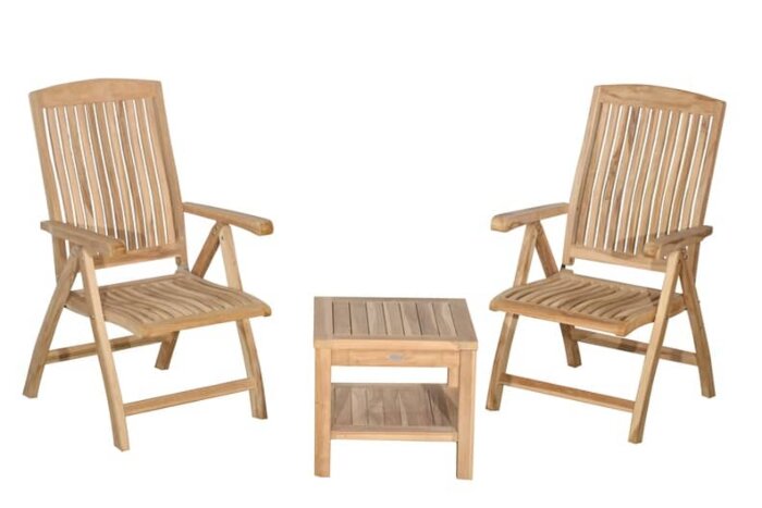 Teak Tuinset | 2 Linda Stoelen | 1 Bijzettafel met onderblad - TK-TS-LINDA-BZTOB