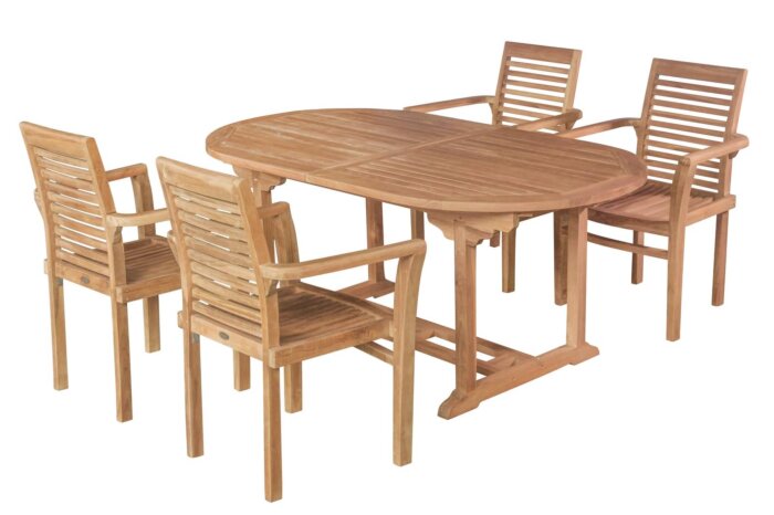Tuinset | Uitschuifbare Tuintafel | Ovaal | 180-240x100x75 | Stacker Stapelstoel - TS-ST004-SC035