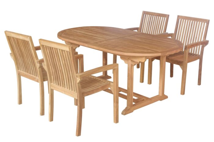 Tuinset | Uitschuifbare Tuintafel | Ovaal | 180-240x100x75 | Pile Stapelstoel - TS-ST004-SC033
