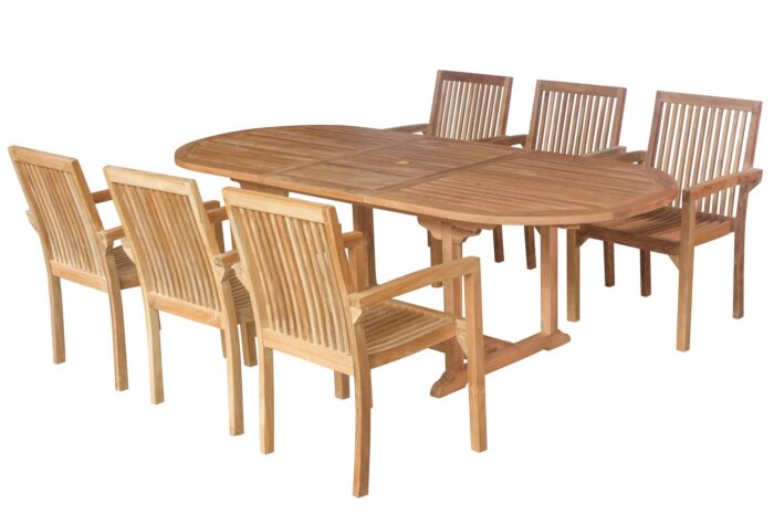 Tuinset | Uitschuifbare Tuintafel | Ovaal | 180-240x100x75 | Pile Stapelstoel - TS-ST004-SC033