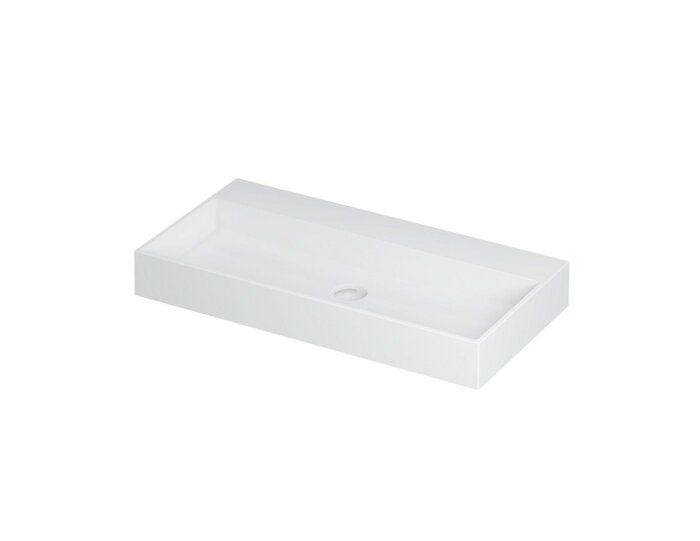 Elegante wastafel in porselein met clickplug en verdekt overloop systeem