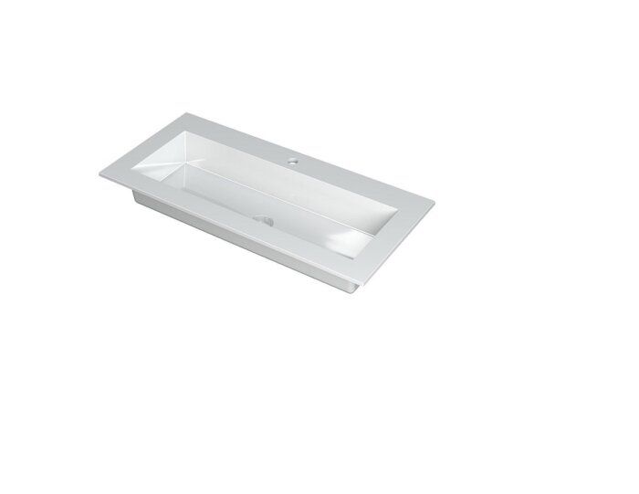 KRAFT Wastafel met enkele wasbak in polystone of quartz incl. always open plug in de kleur van wastafel | 100 x 45 x 1