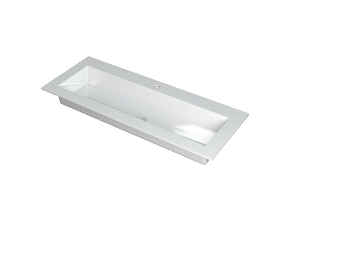 KRAFT Wastafel met enkele wasbak in polystone of quartz incl. always open plug in de kleur van wastafel | 120 x 45 x 1
