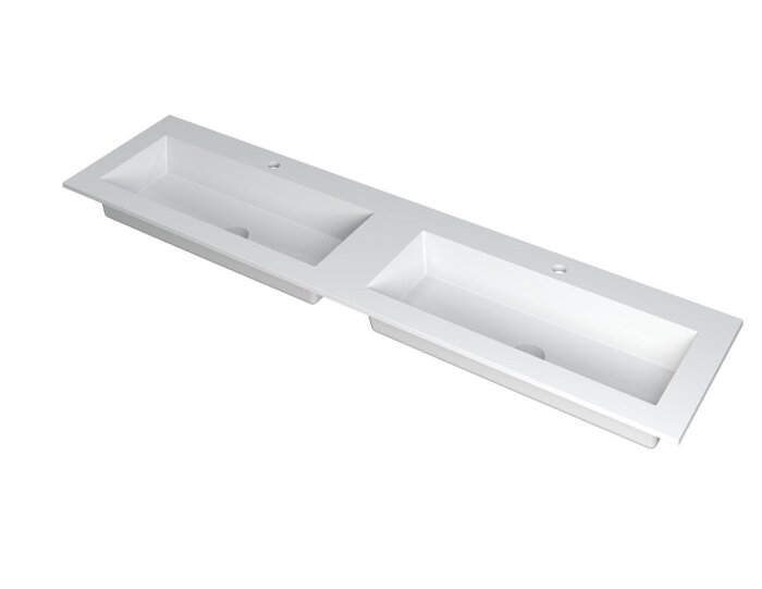 KRAFT Wastafel met dubbele wasbak in polystone of quartz incl. always open plug in de kleur van wastafel | 180 x 45 x 1