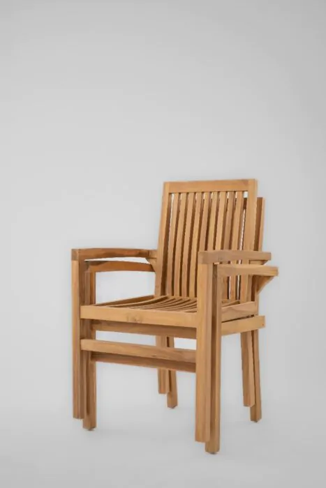  Teakhouten Tuinset Pile | 6 Stapelbare Tuinstoelen + Tuintafel 150 <> 200 cm Rechthoekig
