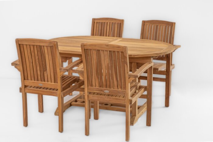 Teakhouten Tuinset Ibiza | vier stoelen met ovale tuintafel 