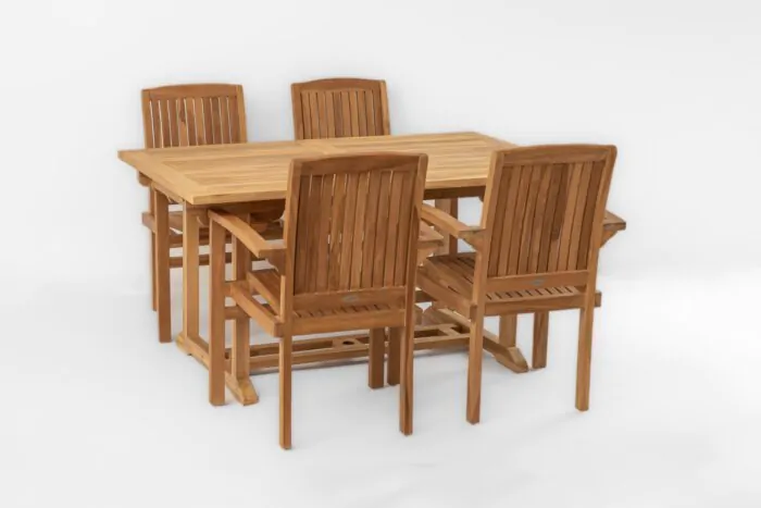 Uitschuifbare Teakhouten tuintafel met vier Ibiza Tuinstoelen