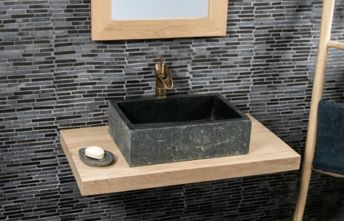 Wasbak op Eiken Wastafel 60x40 - Paneel-rechtebak-40-30