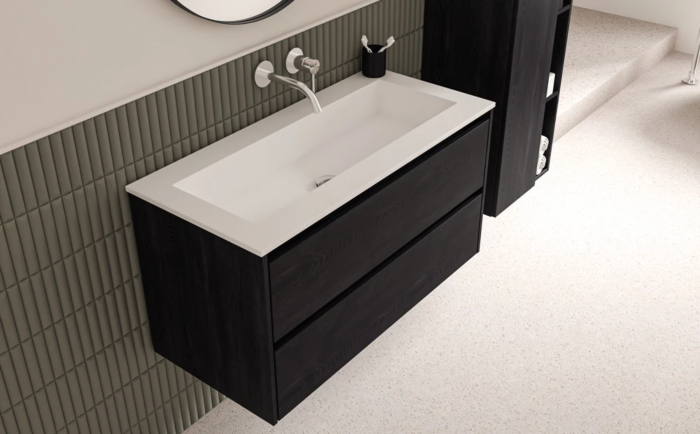 Elegant polystone wastafel 100x46x2 | Glans wit | Onderkast 2 laden