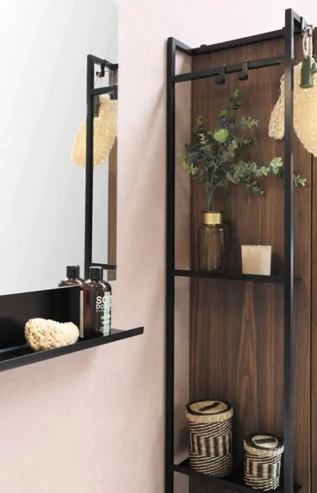 Kastframe inclusief passpiegel (20 x 169 cm) en 2 handdoekhaakjes Frame tegen hoge kast aan te monteren 35 x 11,5 x 169 cm - Mat zwart