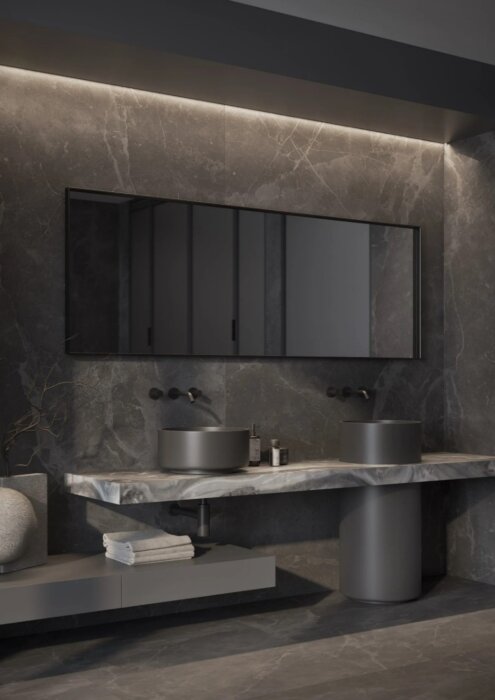 De CHICAGO spiegel met mat zwart frame biedt een strak en elegant ontwerp, ideaal voor op maat gemaakte interieurs. Verkrijgbaar in diverse afmetingen en met maatwerkopties zoals dimbare trafo’s, Bluetooth-audio, en LED-verlichting. Perfect voor moderne e
