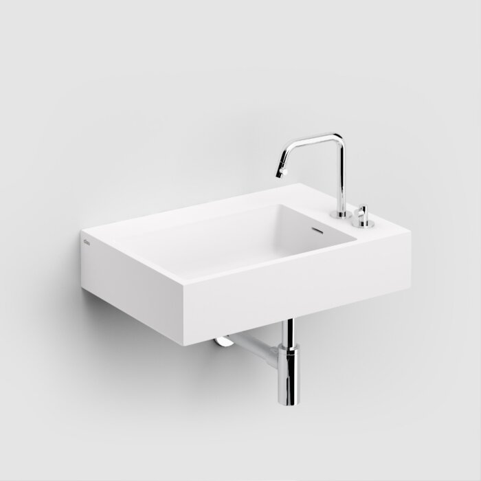 Clou - Flush Wastafel 60cm, Met Kranenbank, Mat Wit Aluite