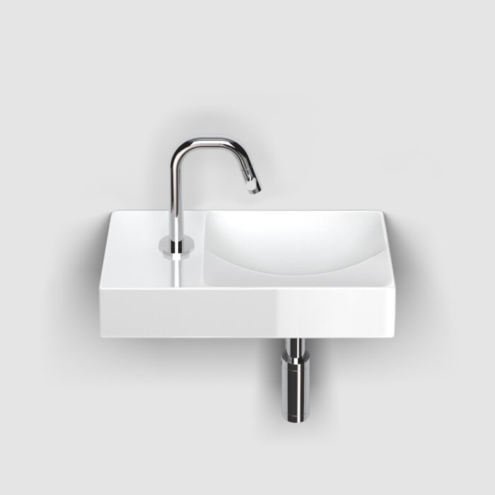 Clou - Vale Fontein Links 38cm, Met Kraangat, Glanzend Wit Keramiek