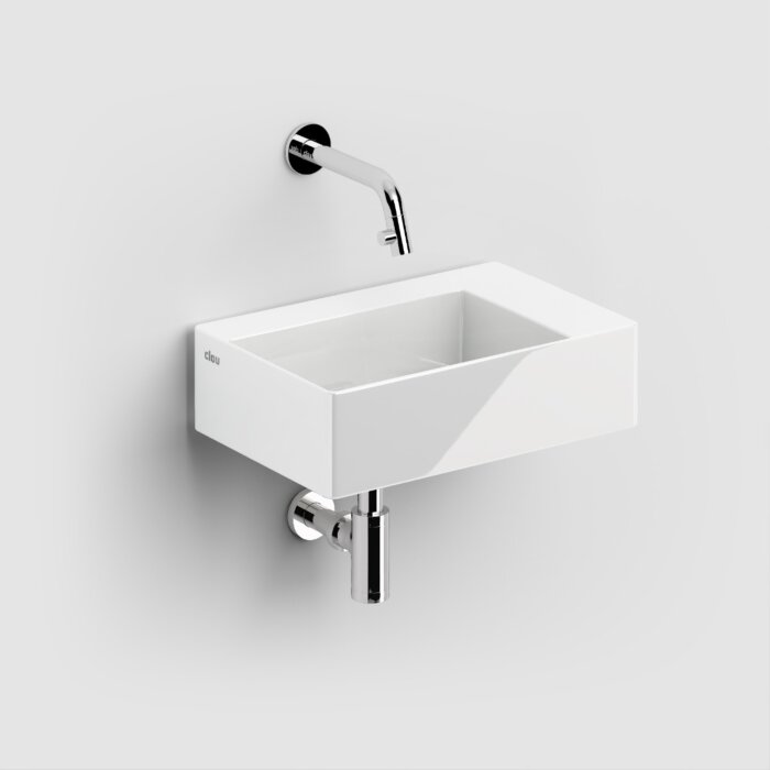 Clou - New Flush 2 Fontein, Met Afvoerplug, Zonder Kraangat, Glanzend Wit Keramiek